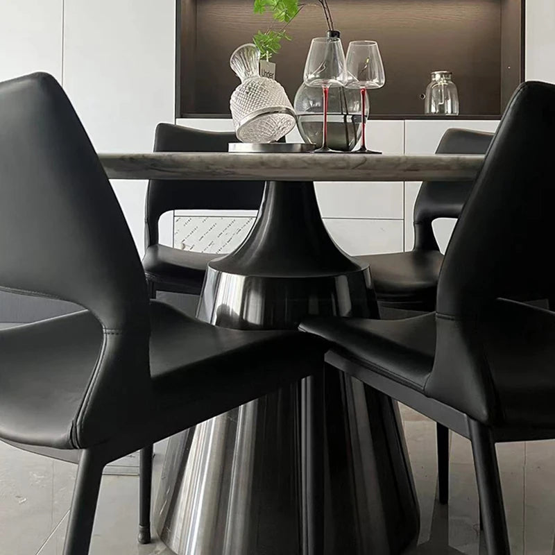 Elegant Round Dining Table with Sintered Stone Top and Stainless Steel Base – Modern Multi-Layer Design for Stylish Interiors hbso-3012