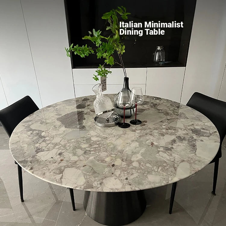 Elegant Round Dining Table with Sintered Stone Top and Stainless Steel Base – Modern Multi-Layer Design for Stylish Interiors hbso-3012