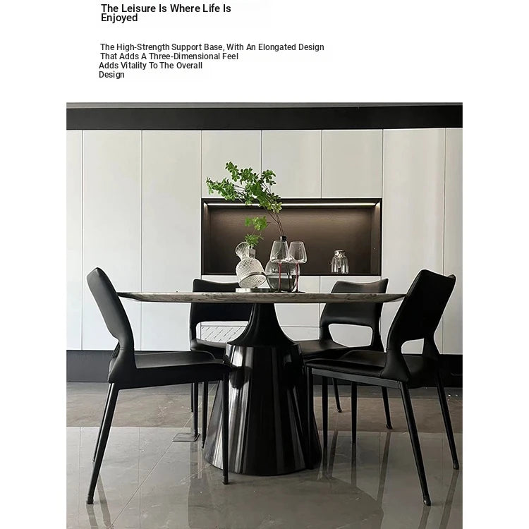 Elegant Round Dining Table with Sintered Stone Top and Stainless Steel Base – Modern Multi-Layer Design for Stylish Interiors hbso-3012