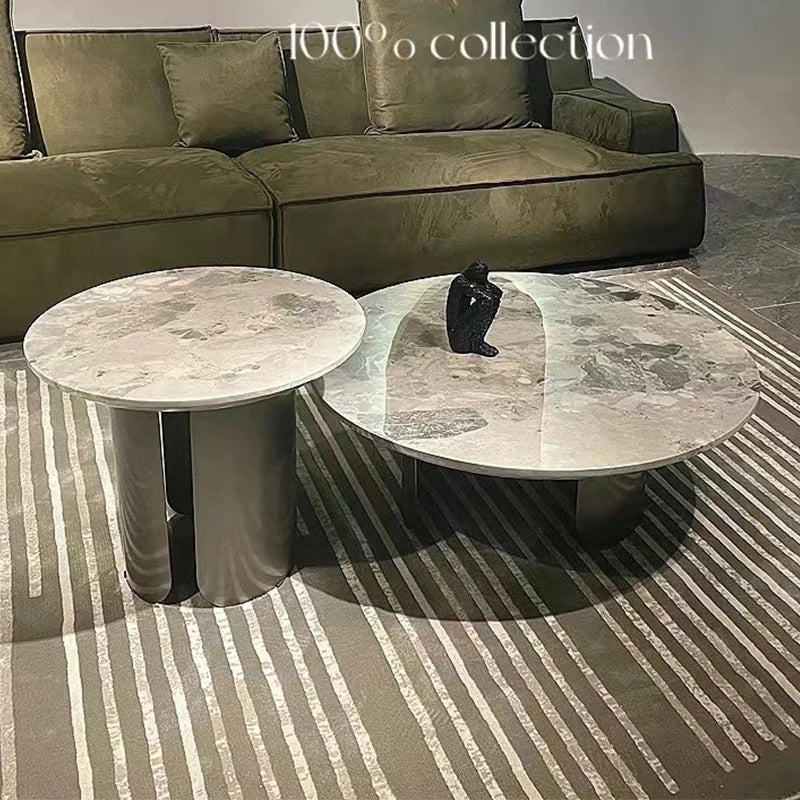 Stylish Sintered Stone Coffee Table with Multi-Layer Stainless Steel Base - Modern Living Room Accent Piece hbso-3014