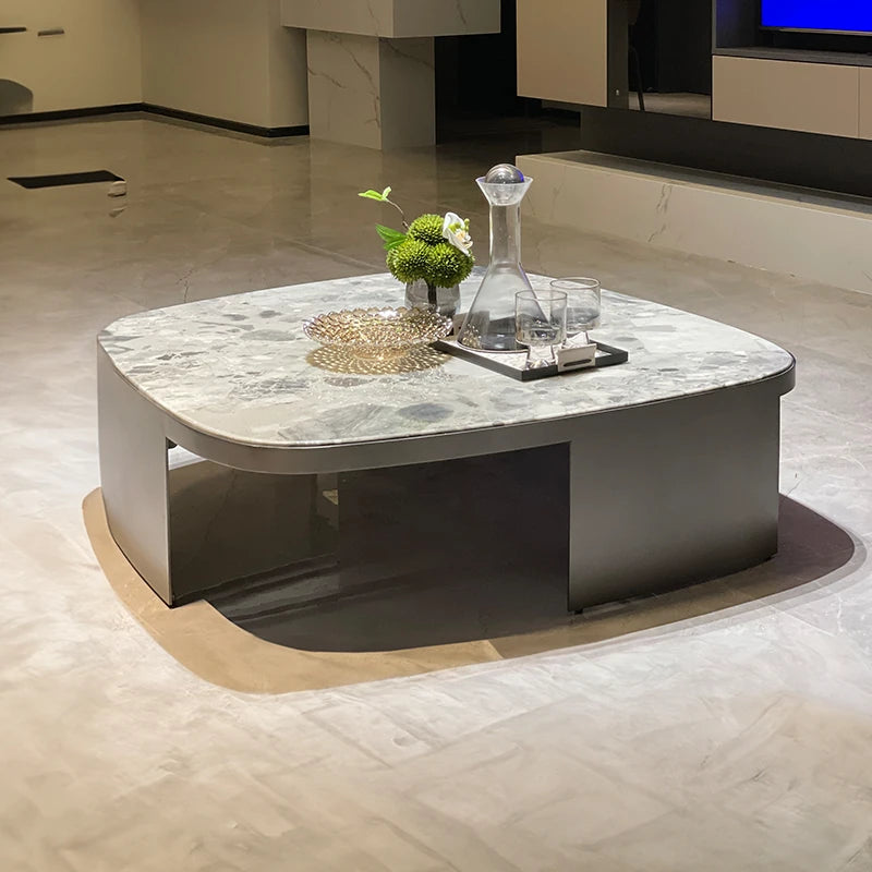 Stylish Sintered Stone Coffee Table with Modern Stainless Steel Base - Perfect Centerpiece for Living Room Decor hbso-3015