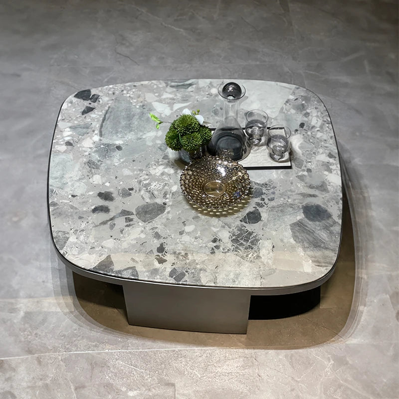Stylish Sintered Stone Coffee Table with Modern Stainless Steel Base - Perfect Centerpiece for Living Room Decor hbso-3015