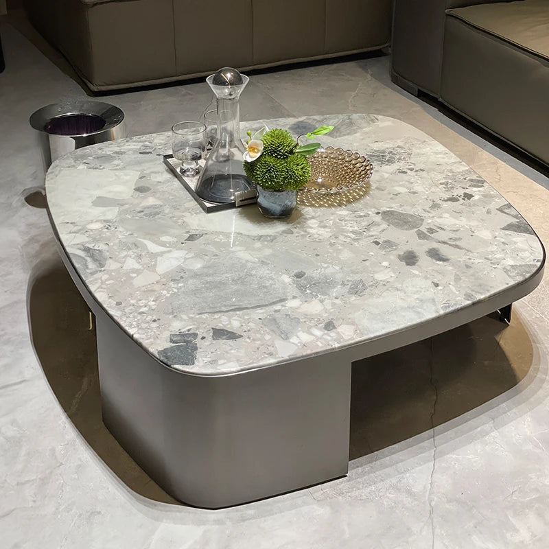 Stylish Sintered Stone Coffee Table with Modern Stainless Steel Base - Perfect Centerpiece for Living Room Decor hbso-3015