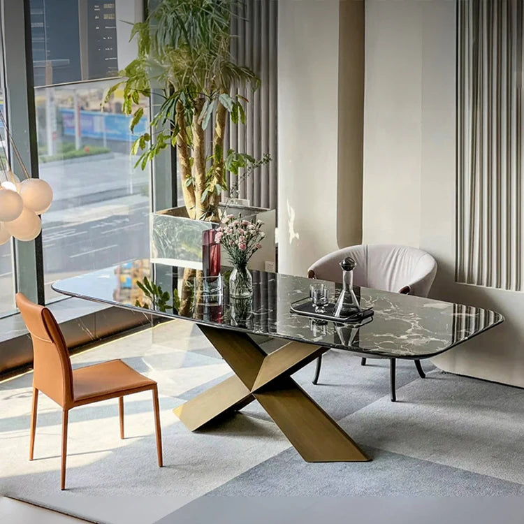 Stylish Sintered Stone Dining Table with Stainless Steel Multi-Layer Board - Modern Elegance for Your Home hbso-3018