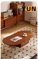 Stylish Cherry Wood & Stainless Steel Coffee Table - Space-Saving Design for Modern Living Rooms - 47.24 x 23.62 hby-4600