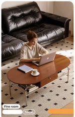 Stylish Cherry Wood & Stainless Steel Coffee Table - Space-Saving Design for Modern Living Rooms - 47.24 x 23.62 hby-4600
