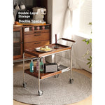 Elegant Cherry Wood and Stainless Steel Serving Cart – Perfect for Home Entertaining and Stylish Storage hby-4602