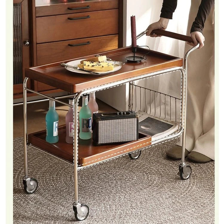 Elegant Cherry Wood and Stainless Steel Serving Cart – Perfect for Home Entertaining and Stylish Storage hby-4602