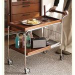 Elegant Cherry Wood and Stainless Steel Serving Cart – Perfect for Home Entertaining and Stylish Storage hby-4602