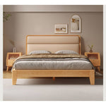 Stylish Multi-Tone Bed with Light Brown, Gray, Orange, Blue Synthetic Leather & Oak-Pine Wood Finish hbzwg-633