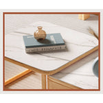 Elegant White Sintered Stone Tea Table with Oak Wood and Metal Accents hbzwg-638