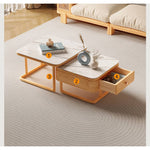 Elegant White Sintered Stone Tea Table with Oak Wood and Metal Accents hbzwg-638