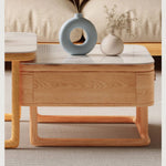 Elegant White Sintered Stone Tea Table with Oak Wood and Metal Accents hbzwg-638