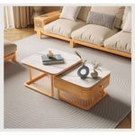 Elegant White Sintered Stone Tea Table with Oak Wood and Metal Accents hbzwg-638