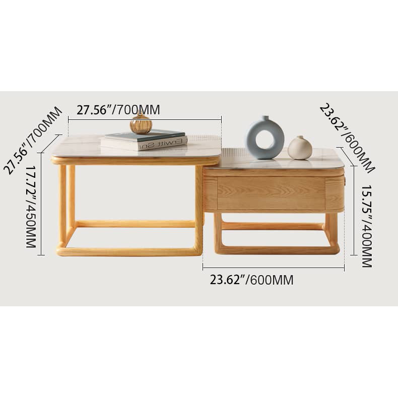 Elegant White Sintered Stone Tea Table with Oak Wood and Metal Accents hbzwg-638