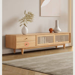 Stylish Oak Wood TV Cabinet with Rattan and Metal Accents hbzwg-639