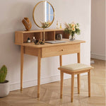 Elegant Oak Wood and Metal Vanity Table with Glass Top hbzwg-652