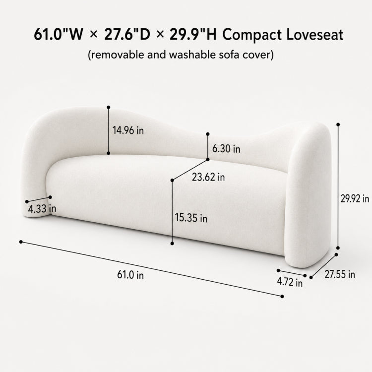 Modern Off-White Faux Lambswool Curved Sofa, Cute Round-Shaped Couch for Living Room hch-3071