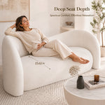 Modern Off-White Faux Lambswool Curved Sofa, Cute Round-Shaped Couch for Living Room hch-3071