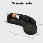 Modern Vintage Black Faux Lambswool Curved Sofa, 2/3-Seater Couch for Living Room hch-3076