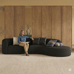 Modern Vintage Black Faux Lambswool Curved Sofa, 2/3-Seater Couch for Living Room hch-3076