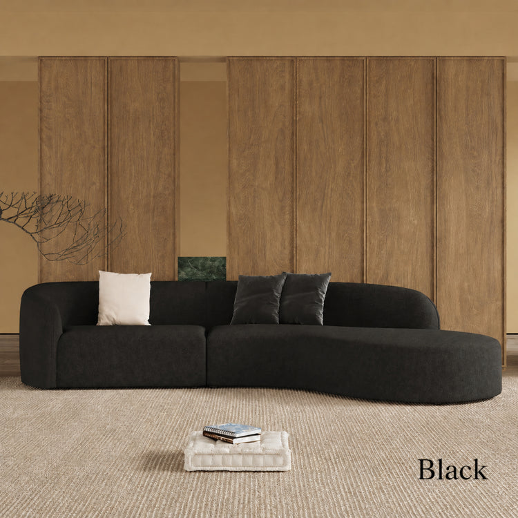 Modern Vintage Black Faux Lambswool Curved Sofa, 2/3-Seater Couch for Living Room hch-3076