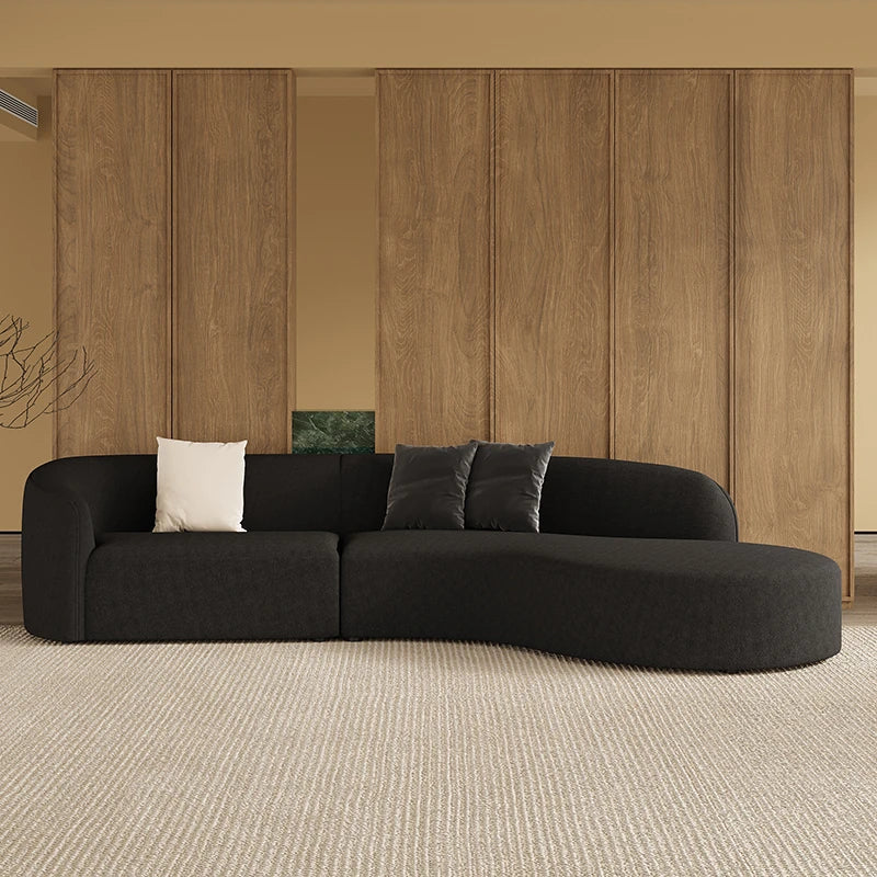 Modern Vintage Black Faux Lambswool Curved Sofa, 2/3-Seater Couch for Living Room hch-3076