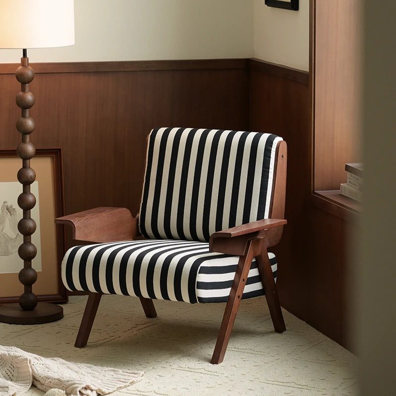 Stylish Striped Accent Chair with Wooden Frame - Perfect for Modern Home Decor hch-3085
