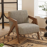 Stylish Solid Wood Accent Chair in Beige Cotton and Linen Upholstery - Modern Mid-Century Design for Living Room & Office hch-3087