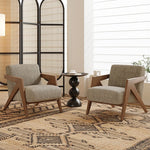 Stylish Solid Wood Accent Chair in Beige Cotton and Linen Upholstery - Modern Mid-Century Design for Living Room & Office hch-3087