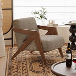 Stylish Solid Wood Accent Chair in Beige Cotton and Linen Upholstery - Modern Mid-Century Design for Living Room & Office hch-3087