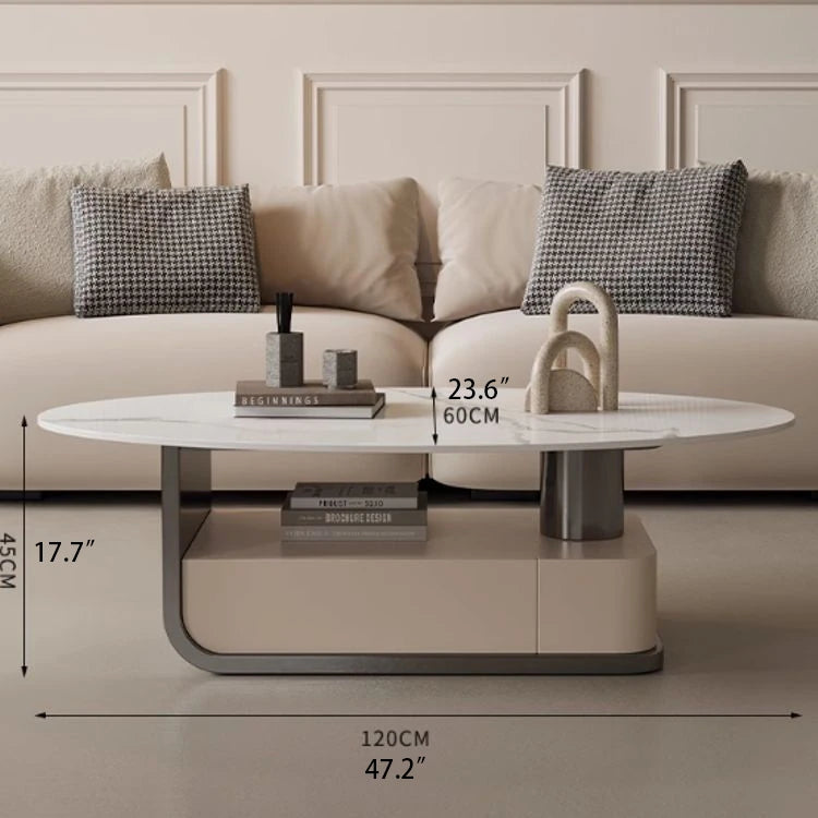 Modern Oval Marble Coffee Table with Stylish Storage - Elegant Living Room Furniture hch-3094