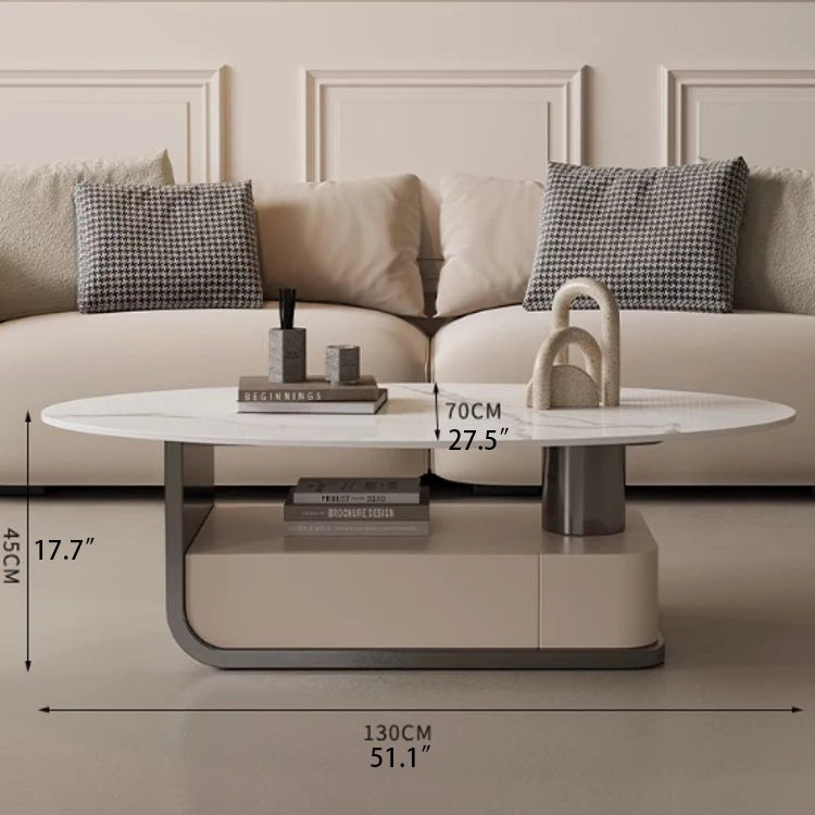 Modern Oval Marble Coffee Table with Stylish Storage - Elegant Living Room Furniture hch-3094