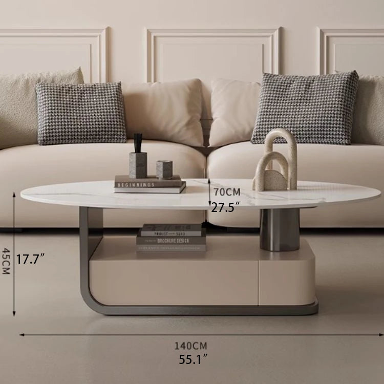 Modern Oval Marble Coffee Table with Stylish Storage - Elegant Living Room Furniture hch-3094