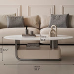 Modern Oval Marble Coffee Table with Stylish Storage - Elegant Living Room Furniture hch-3094