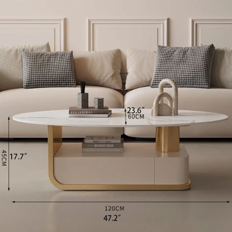 Modern Oval Marble Coffee Table with Stylish Storage - Elegant Living Room Furniture hch-3094