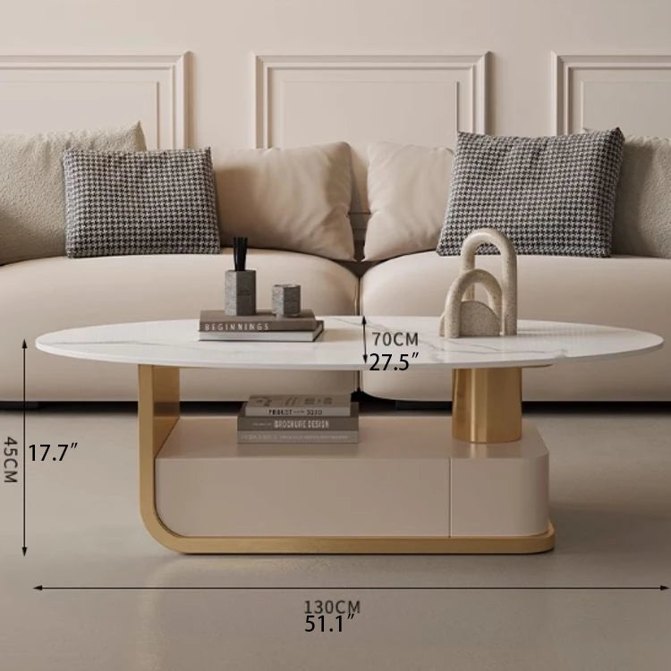 Modern Oval Marble Coffee Table with Stylish Storage - Elegant Living Room Furniture hch-3094