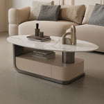 Modern Oval Marble Coffee Table with Stylish Storage - Elegant Living Room Furniture hch-3094