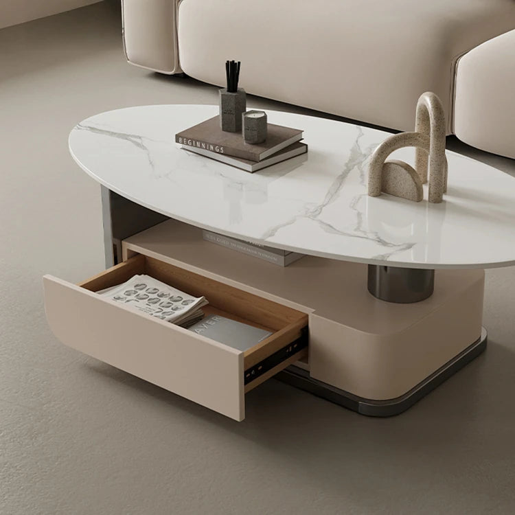 Modern Oval Marble Coffee Table with Stylish Storage - Elegant Living Room Furniture hch-3094