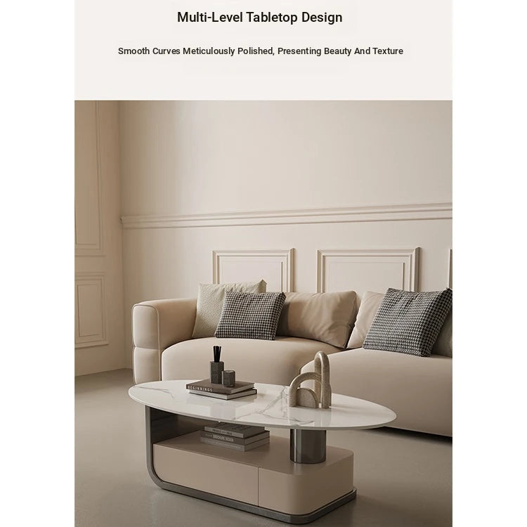 Modern Oval Marble Coffee Table with Stylish Storage - Elegant Living Room Furniture hch-3094