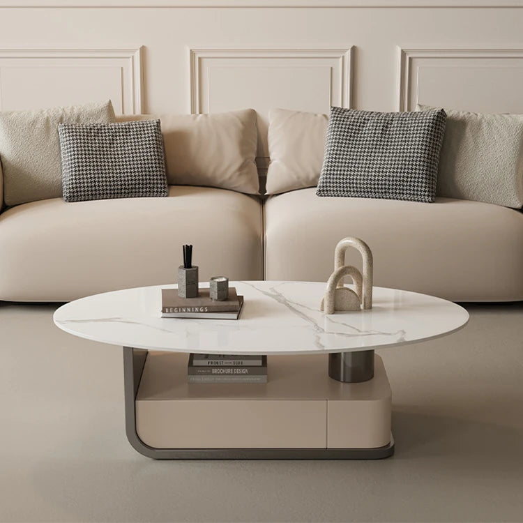 Modern Oval Marble Coffee Table with Stylish Storage - Elegant Living Room Furniture hch-3094