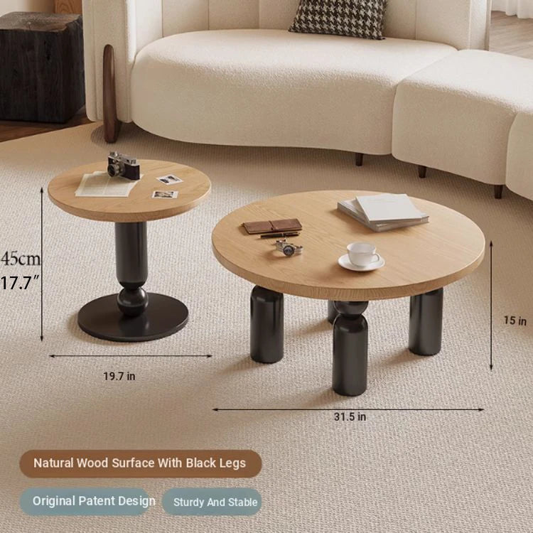 Solid Wood Coffee Table Set - Modern Round Design for Living Room - Stylish and Functional Centerpiece - Durable & Elegant End Tables hch-3095