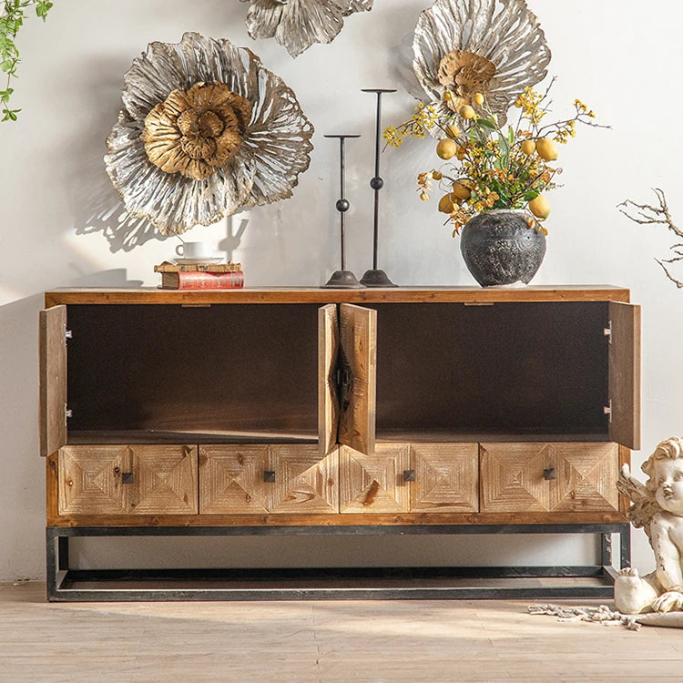 Rustic Charm Chinese Fir Cabinet with Geometric Design – Elegant Storage Solution hdst-4218