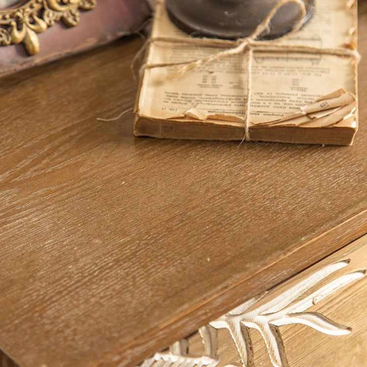 Elegant Floral Carved Bedside Cupboard in Chinese Fir & Density Board hdst-4219