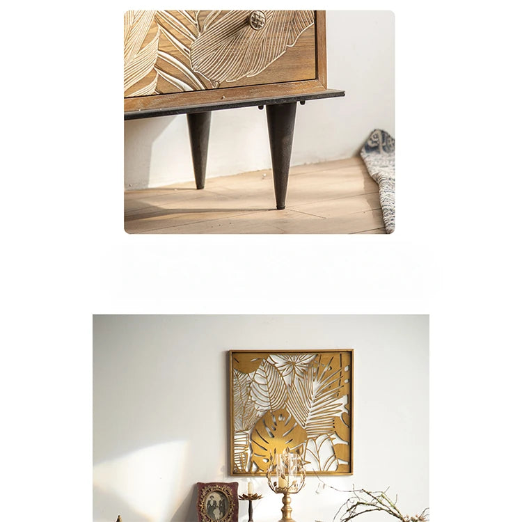 Elegant Floral Carved Bedside Cupboard in Chinese Fir & Density Board hdst-4219