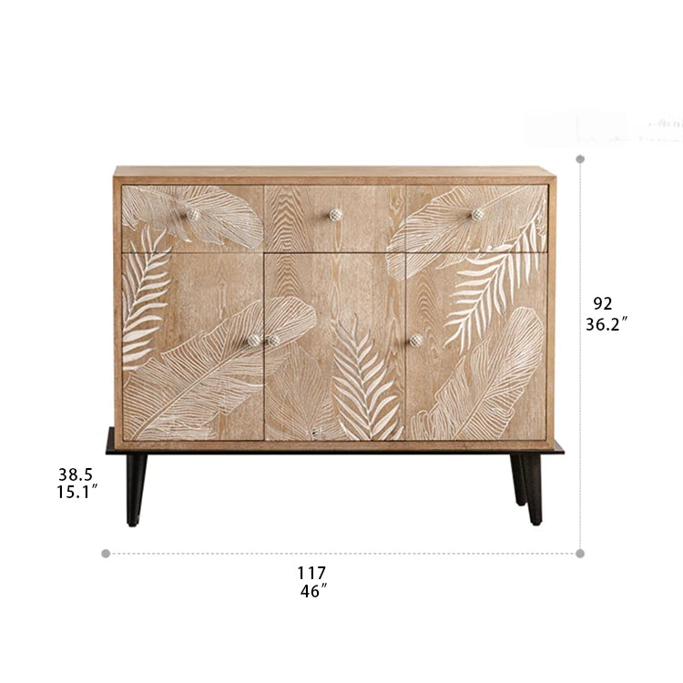 Elegant Floral Carved Bedside Cupboard in Chinese Fir & Density Board hdst-4219