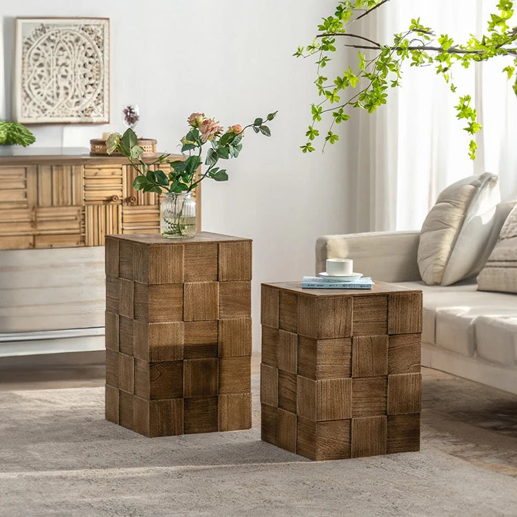 Stylish Chinese Fir Bedside Cupboard - Modern Checkerboard Design hdst-4221