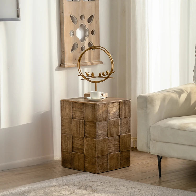 Stylish Chinese Fir Bedside Cupboard - Modern Checkerboard Design hdst-4221