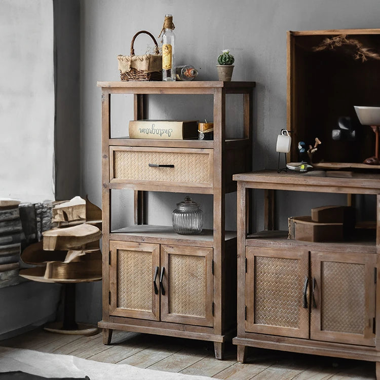 Rustic Chinese Fir Cabinet with Woven Details - Stylish Storage Solution hdst-4222