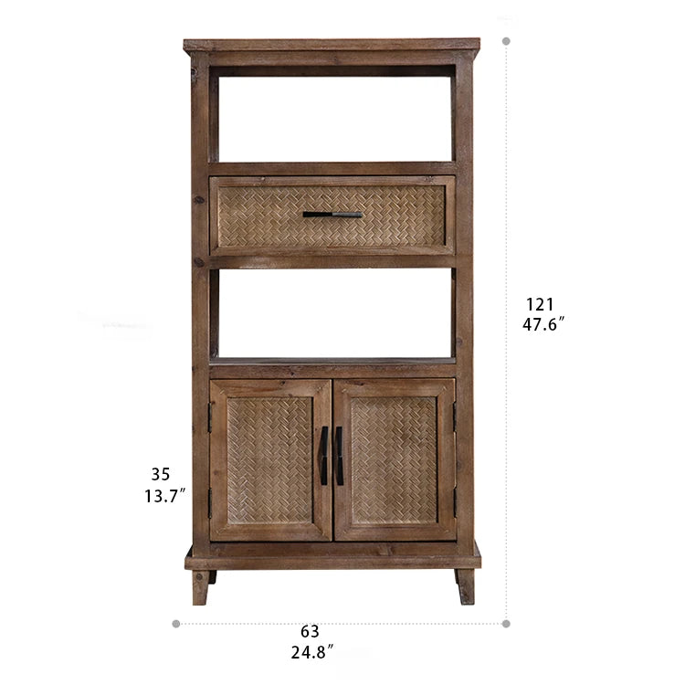 Rustic Chinese Fir Cabinet with Woven Details - Stylish Storage Solution hdst-4222